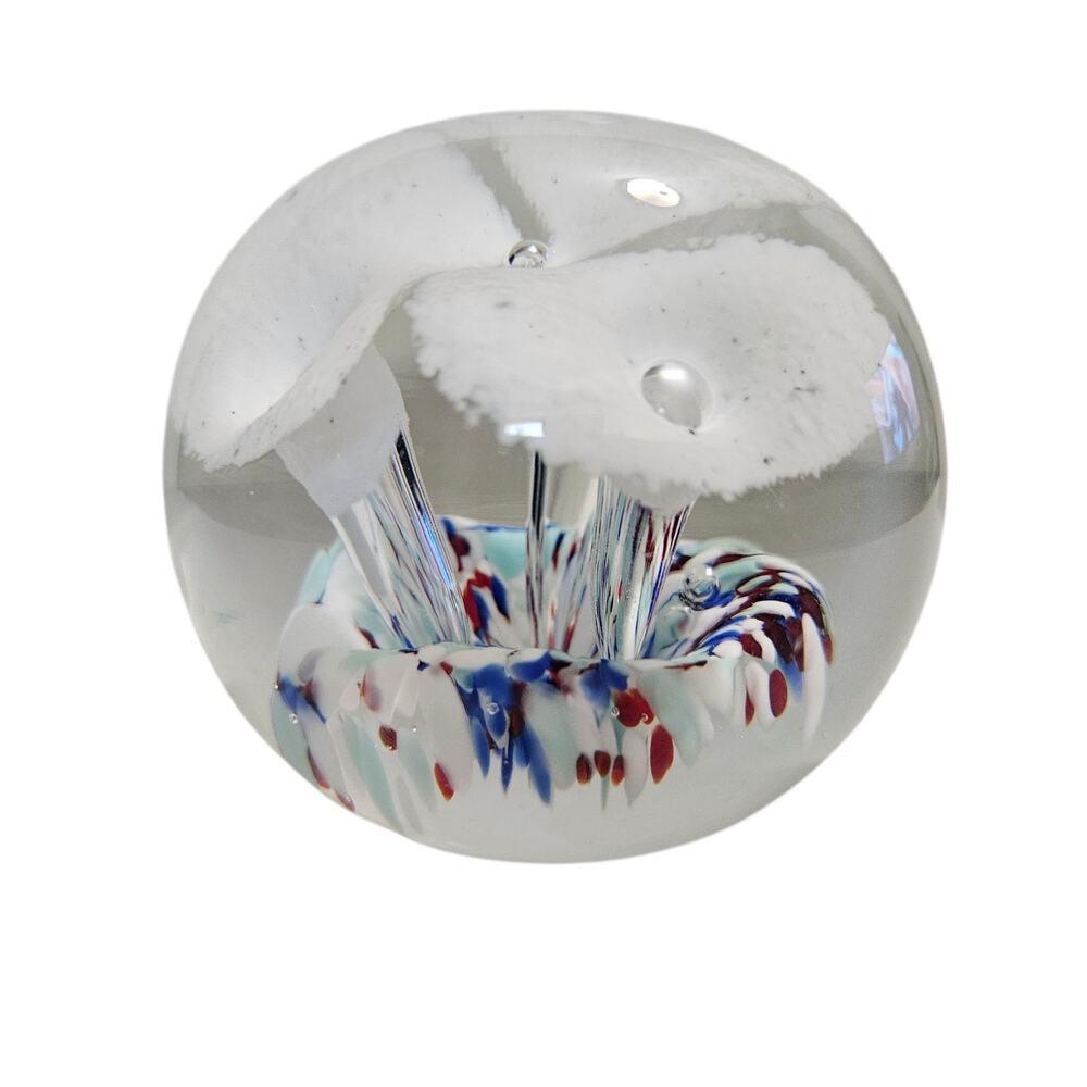 Vintage Art Glass Paperweight Red Blue White Frit Abstract Design
